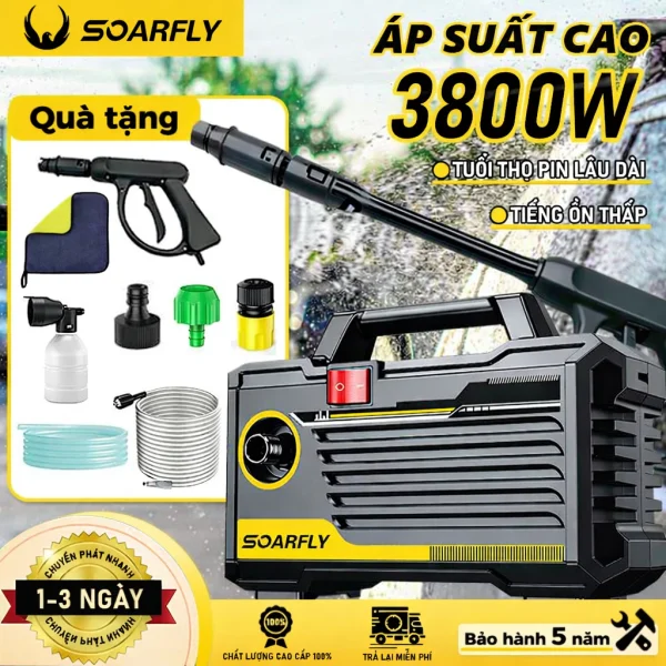 SOARFLY 4800W - Lõi đồng 100% - Máy rửa xe mini - Máy rửa xe mini Máy rửa xe cao áp Máy xịt rửa gia đình tặng bình bọt tuyết
