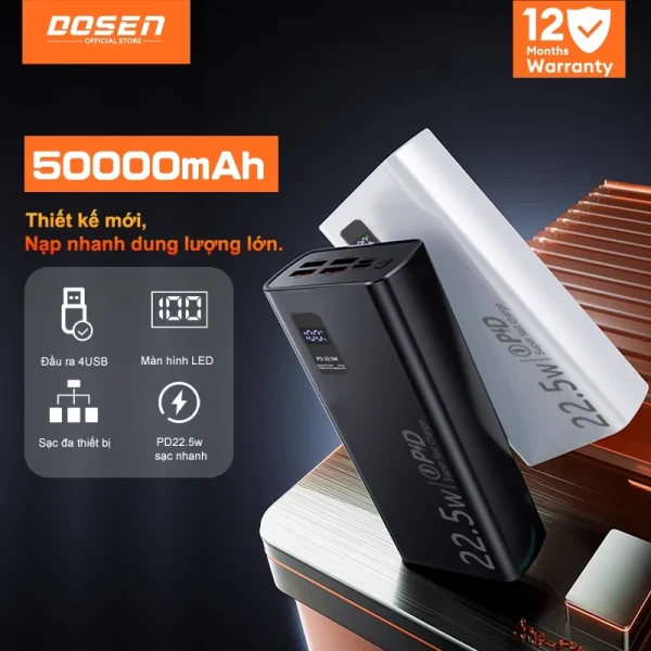 Dosen Sạc dự phòng pd22.5w 10000mah 30000mah 50000mah pin dự phòng màn hình led tích hợp tích hợp